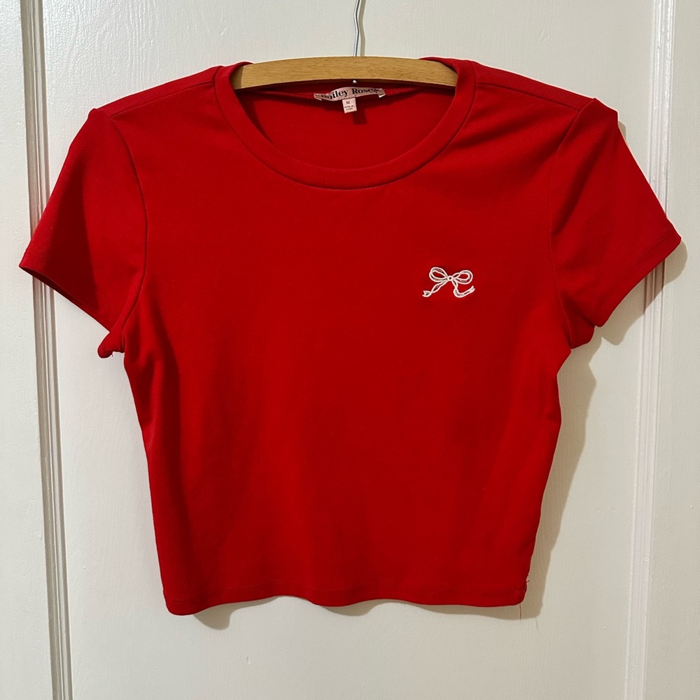 Red Fitted Crop T-Shirt Short Sleeve